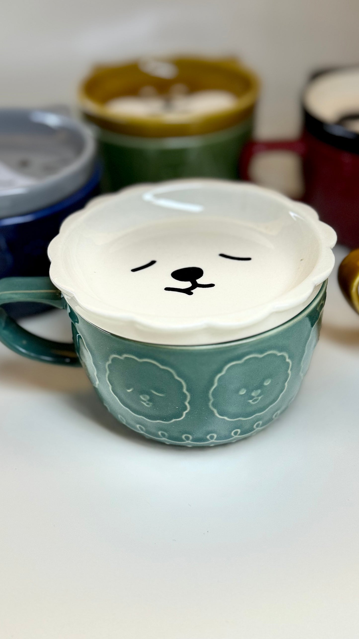 Cartoon Cute Animals Ceramic Embossed Mugs with Lid