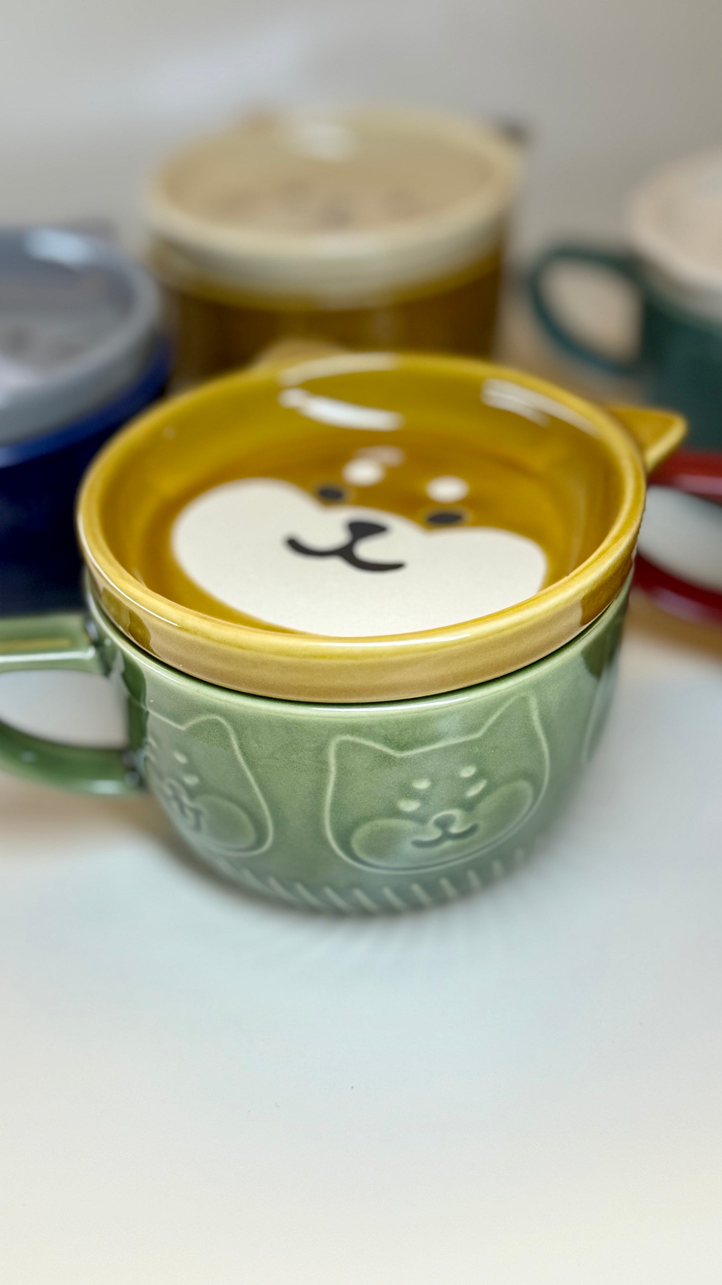 Cartoon Cute Animals Ceramic Embossed Mugs with Lid