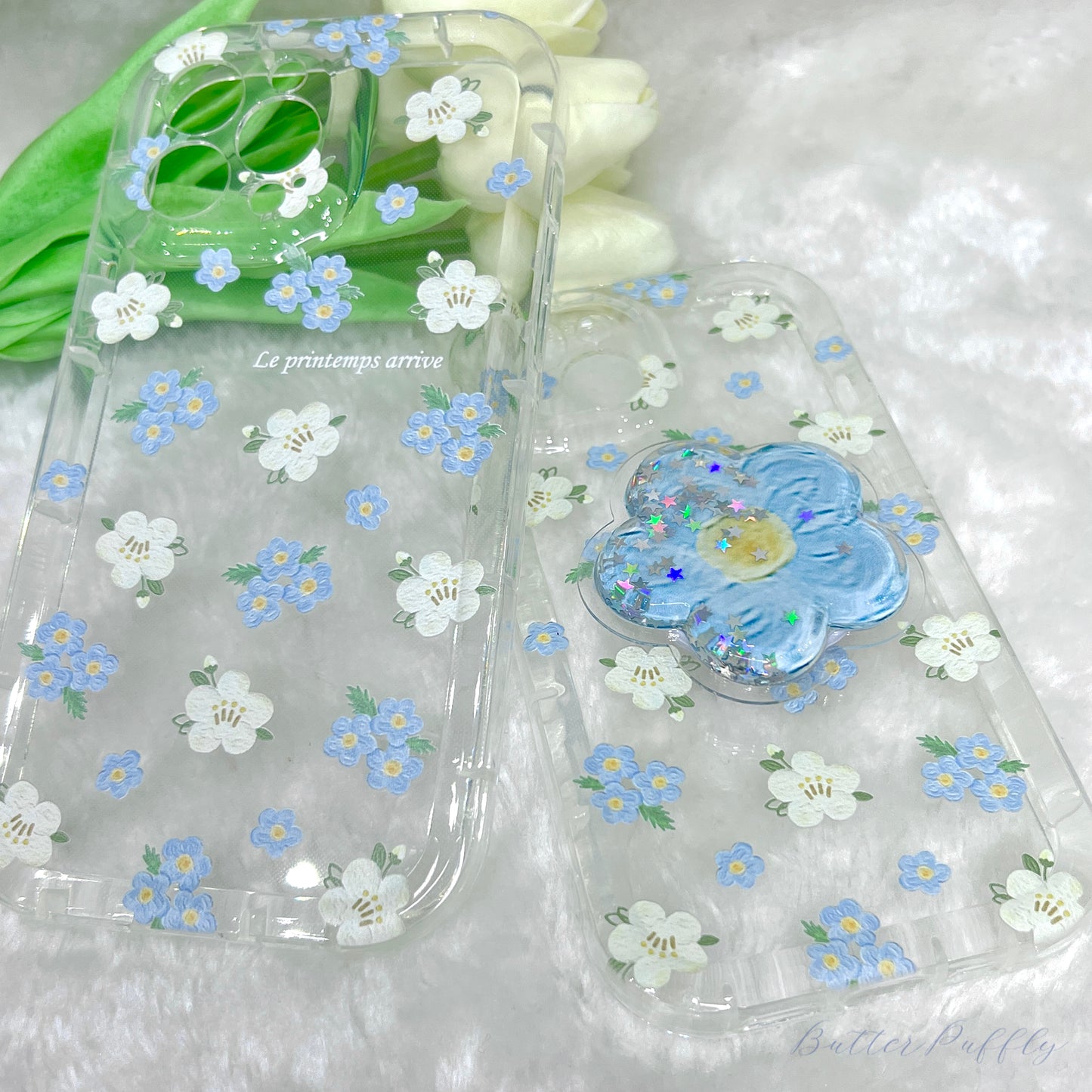 Summer Floral Transparent Phone Cases for iPhone with/without Quicksand Holder (1 PC)