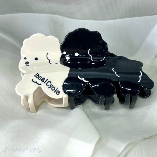 Black and White Creamy Colour Cute Puppy Hair Claw (1 PC)