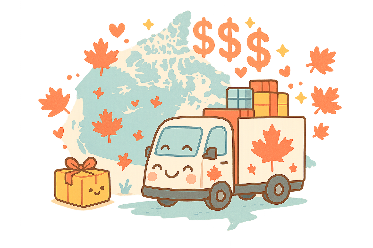 cute graphic that describe the Free Shipping Over $88 CAD within Canada without writing